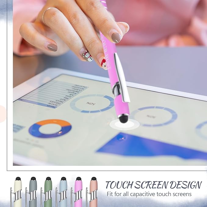 Zonon 12 Pieces Inspirational Pens Bulk Easter Basket Stuffers Motivational Quotes Ballpoint Pens with Stylus Tip Inspirational Gifts for School Office Teachers(Morandi,Boss Lady)