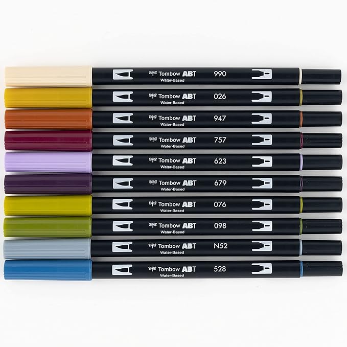 Tombow 56186 Dual Brush Pen Art Markers, Muted, 10-Pack. Blendable, Brush and Fine Tip Markers
