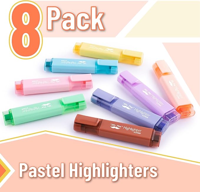 Mr. Pen- Pastel Highlighter, 8 pcs, Tank Style, Chisel Tip, Cute No Bleed Bible Highlighter, School Supplies