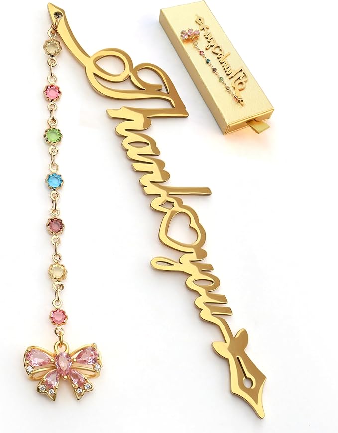 Metal Bookmark Cute Book Accessories Gifts for Women Teacher Readers Book Lovers for Christmas Mother's Day (Thank You Gold)