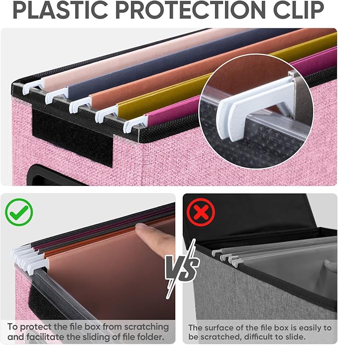 BALEINE File Organizer Box with Lid, Collapsible File Folder Organizer with Plastic Slide, Hanging File Folder Box for Office Document Storage (1 Pack, Pink, S)