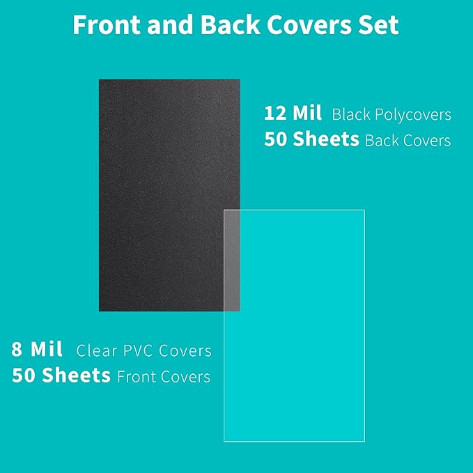 Binditek 100 Pack Binding Covers and Backs Set, 8.5 x 14 Inches, Including 50 Pcs 8 Mil Clear PVC Binding Covers, 50 Pcs 12 Mil Sand-Textured Polycovers, for Legal Size