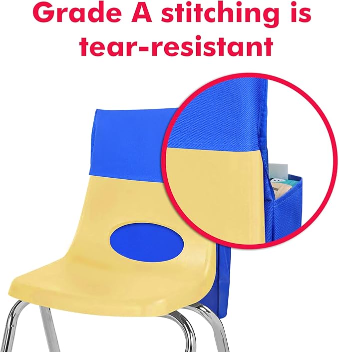 VNOM Chair Back Pocket School Seat Chair Storage Pocket Organizer with Label Slot Multiple Pockets for School Home Classroom Preschool Daycare (Yellow+Blue)