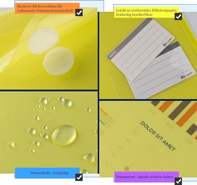 A4 Binder Pockets,32 Pack File Envelopes for 2/3/4 Ring Binder,8 Colors Binder Folders with Hook and Loop Closure and Label,Plastic Envelopes Binder Folders with 11 Holes for School Office Home