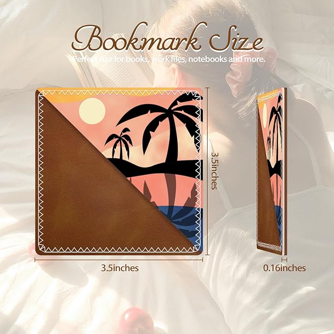 Personalized Leather Bookmarks, Fun & Cute Book Accessories for Reading Lovers, Unbreakable Page Markers for Women Men Girls Boys Student Teacher Kids Retirement Birthday Gifts (Coconut Tree)