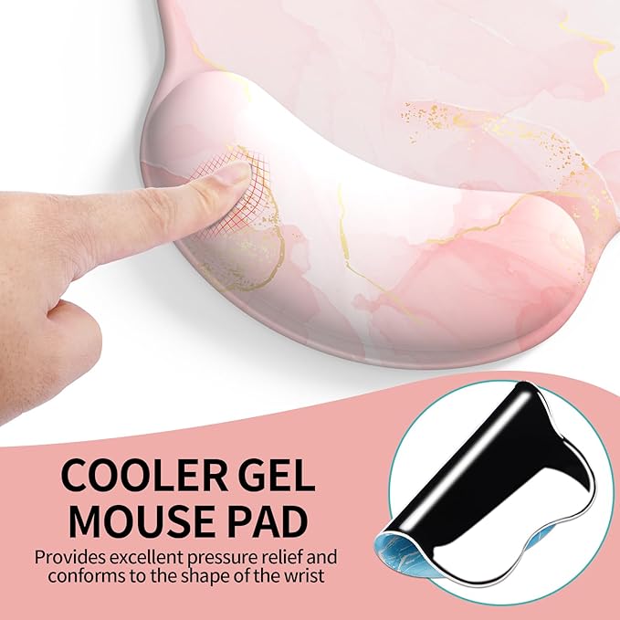 eulps Mouse Pad with Wrist Rest, Comfortable Computer Mousepad with Gel Wrist Support Smooth Surface and Non-Slip PU Base for Pain Relief, Laptop, Office & Home (Pink Marble)