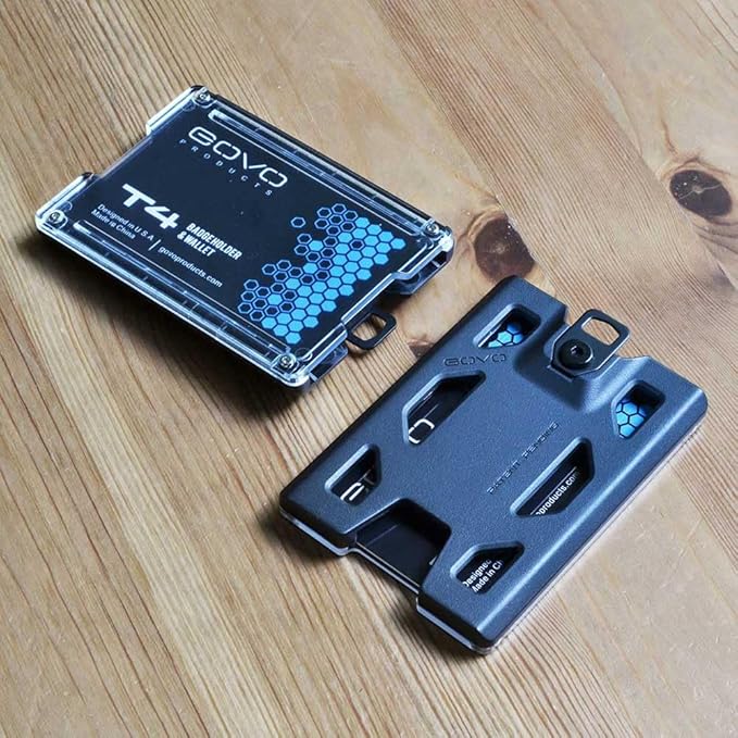 GOVO T4 Badge Holder No-Clip Version - Durable Polycarbonate ID Card Holder Holds 1 to 4 Cards (Black)