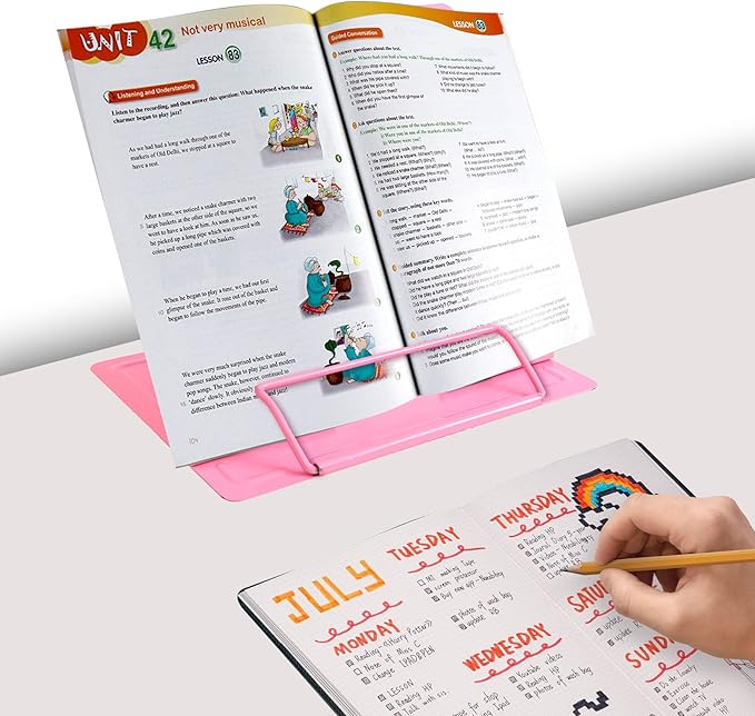 Metal Book Stand - Adjustable Book Holder for Reading (Full Pink)