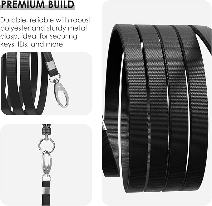 10 Pack Lanyards for ID Badges, Cruise Ship Cards, Keys, Keychain, Long-lasting Neck lanyard Strap with Clasp, Cruise Badge Key Lanyards for Men, Women, Teachers, Kids (Black)