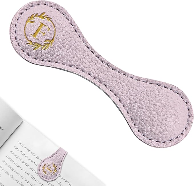 ABTOLS Magnetic Leather Initial Bookmarks, Vintage Initial ID Identification Book Marker Clip Gift Purple Capital Letter Book Markers for Book Lover Avid Readers (F)