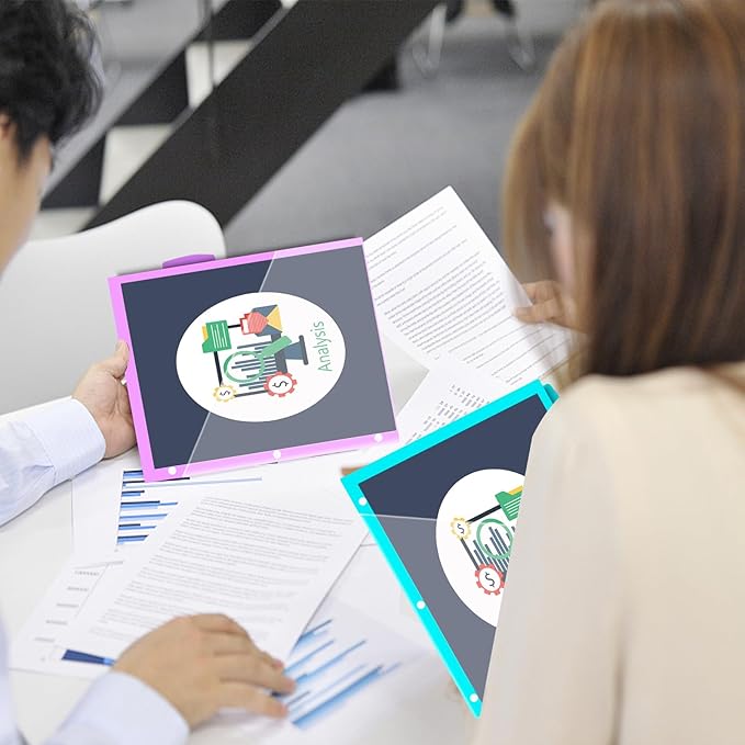 INFUN Plastic 5-Tab Binder Dividers with 2 Clear Pockets - 6 Sets, 30 pcs Multicolor Pocket Dividers with 3 Holes for 3 Ring Binders,Total 30 Tabs