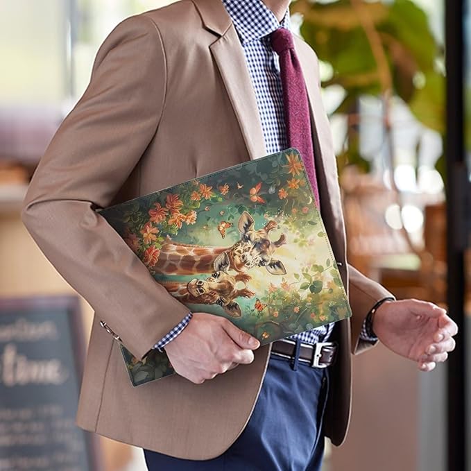 Office Folder Deer Butterfly Print PU Leather Padfolio with A4 Size Clipboard Clip for Business Resume Interview Document Sleeve Binder Folder for Men/Women