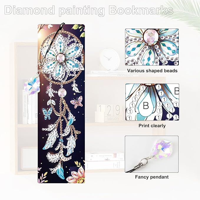 4 Pieces Diamond Painting Bookmarks for Adults 5D Rhinestone Art Bookmarks Dreamcatcher Art Beautiful Butterfly Bookmarks DIY Diamond Painting Bookmarks with Tassels Crafts Supplies