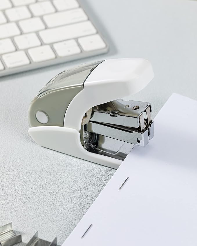 PAPERPAL Effortless Mini Stapler Set, 20 Sheet Capacity, Integrated Remover & Staple Storage, Holds 1/4" Staples, Includes 1000 Staples, Lightweight, Office, School & Daily Use, White