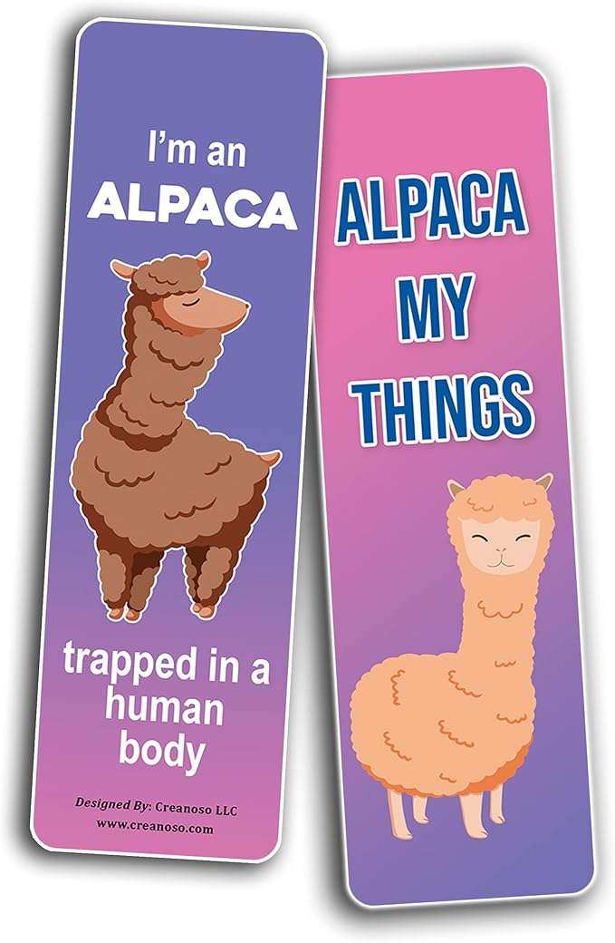 Creanoso Alpaca Funny Bookmarks (2-Sets X 6 Cards) – Daily Inspirational Card Set – Interesting Book Page Clippers – Great Gifts for Adults and Professionals