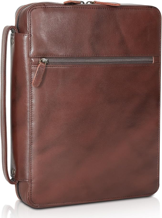 Polare Cowhide Leather Bible Cover Church Bag Bible Protective Book Holder Carrying Case Folder Organizer Portfolio (Coffee)
