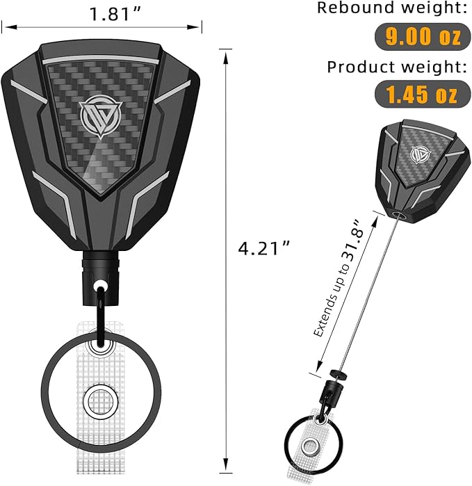 Oaridey Heavy Duty Retractable Keychain with Belt Clip, Retractable Badge Holders with Carbon Fiber Front, Badge Reels Retractable with Key Ring and 31.8” Steel Cord, 9oz Rebound - 4 Packs