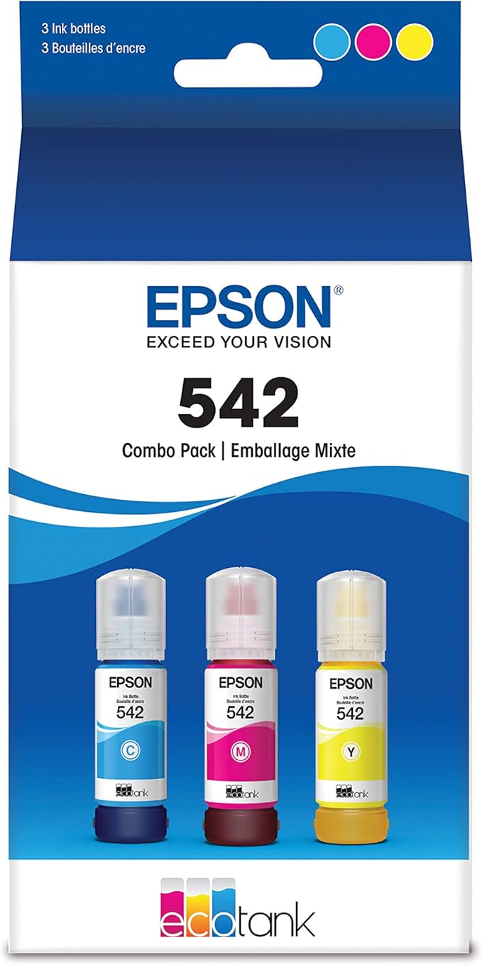 Epson EcoTank Pro ET-5850 Wireless Color All-in-One Supertank Printer with Scanner, Copier, Fax and Ethernet, White & EPSON T542 EcoTank Ink & EPSON T542 EcoTank Ink Ultra-high Capacity Bottle Black