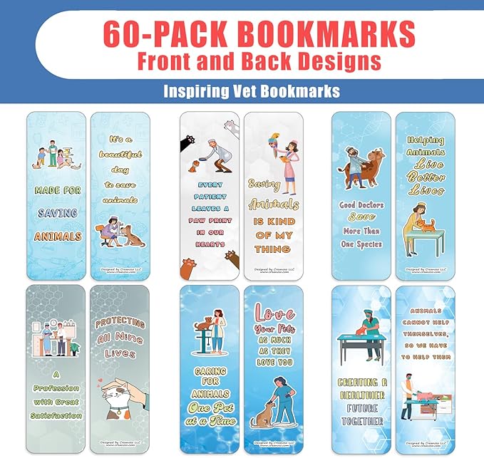 Creanoso Inspiring Vet Bookmarks (10-Sets x 6 Cards) – Daily Inspirational Card Set – Interesting Book Page Clippers – Great Rewards for Adults and Professionals