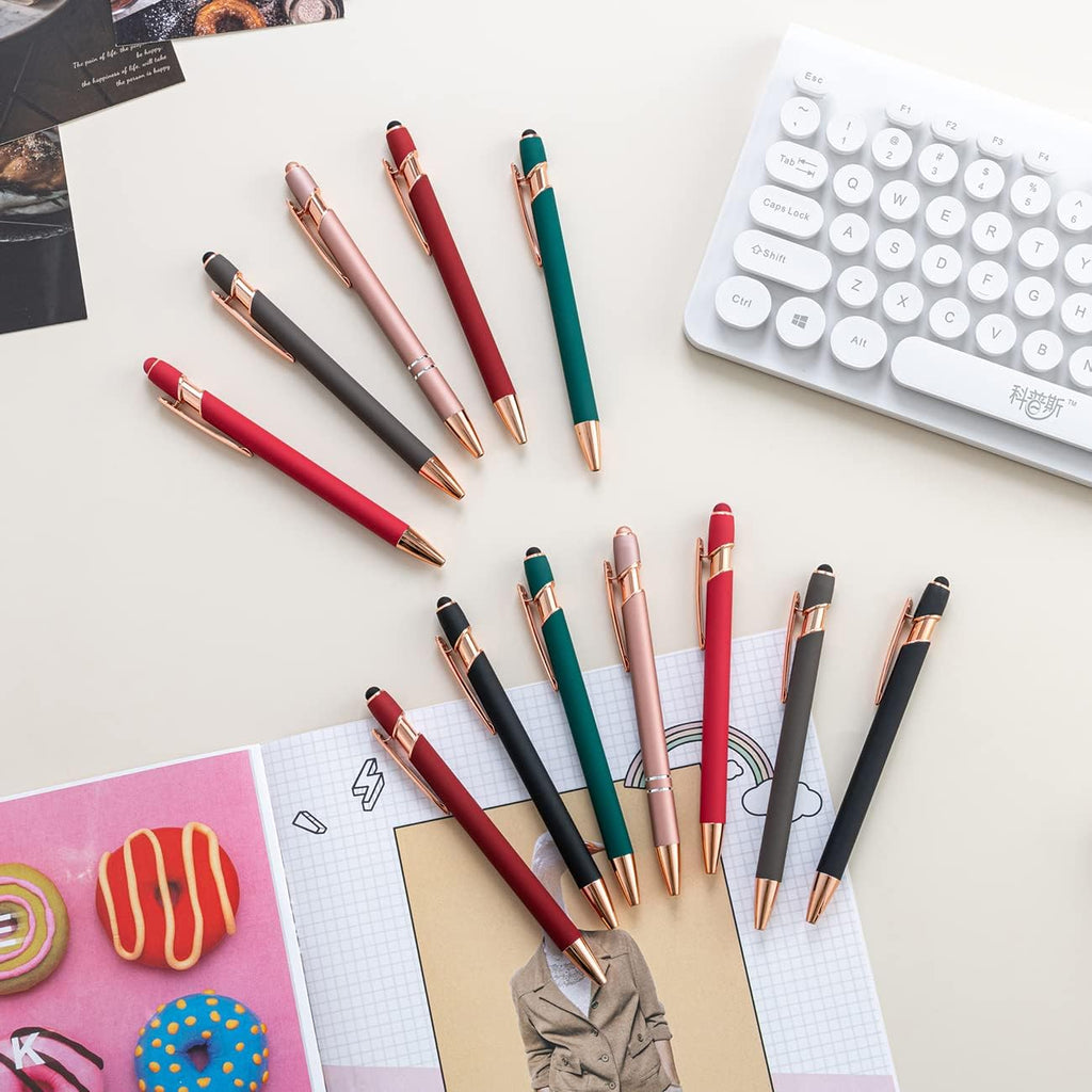 PASISIBICK 12 Pieces Ballpoint Pen with Stylus Tip, 2 in 1 Stylus Pens Stylish Pen, Metal Stylus Pen for Touch Screens, 1.0 mm Black Ink(Pack of 12)