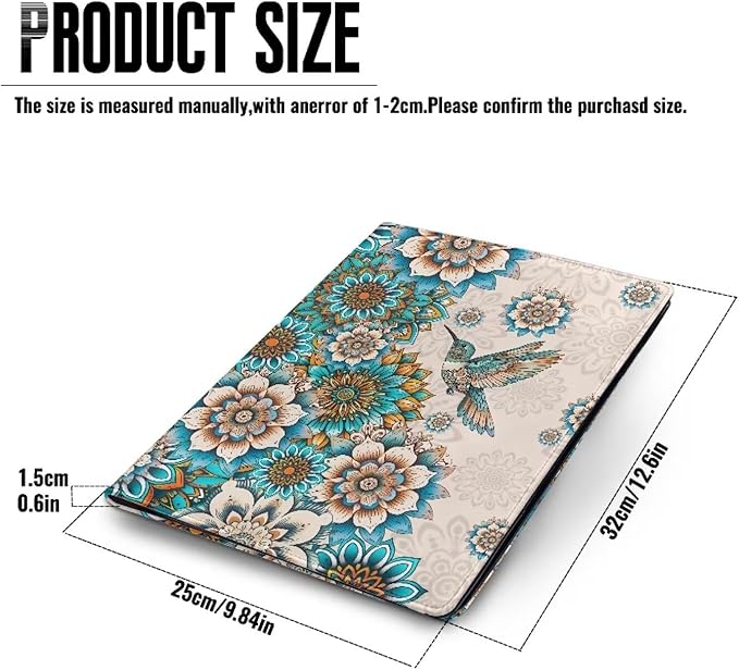 Cozeyat Boho Floral PU Leather Padfolio for Women Hummingbird Conference Folder Portfolio Interview Resume Folder A4/Letter Size