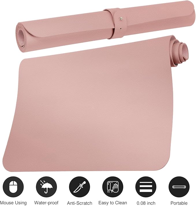 Boutilon Leather Desk Pad 47"x 24" Non-Slip Mouse Pad,Business Desk Pad,Extended Table Protector for Keyboard and Mouse,Desk Writing Pad for Office Home Working Decor (XXXL-Pink)