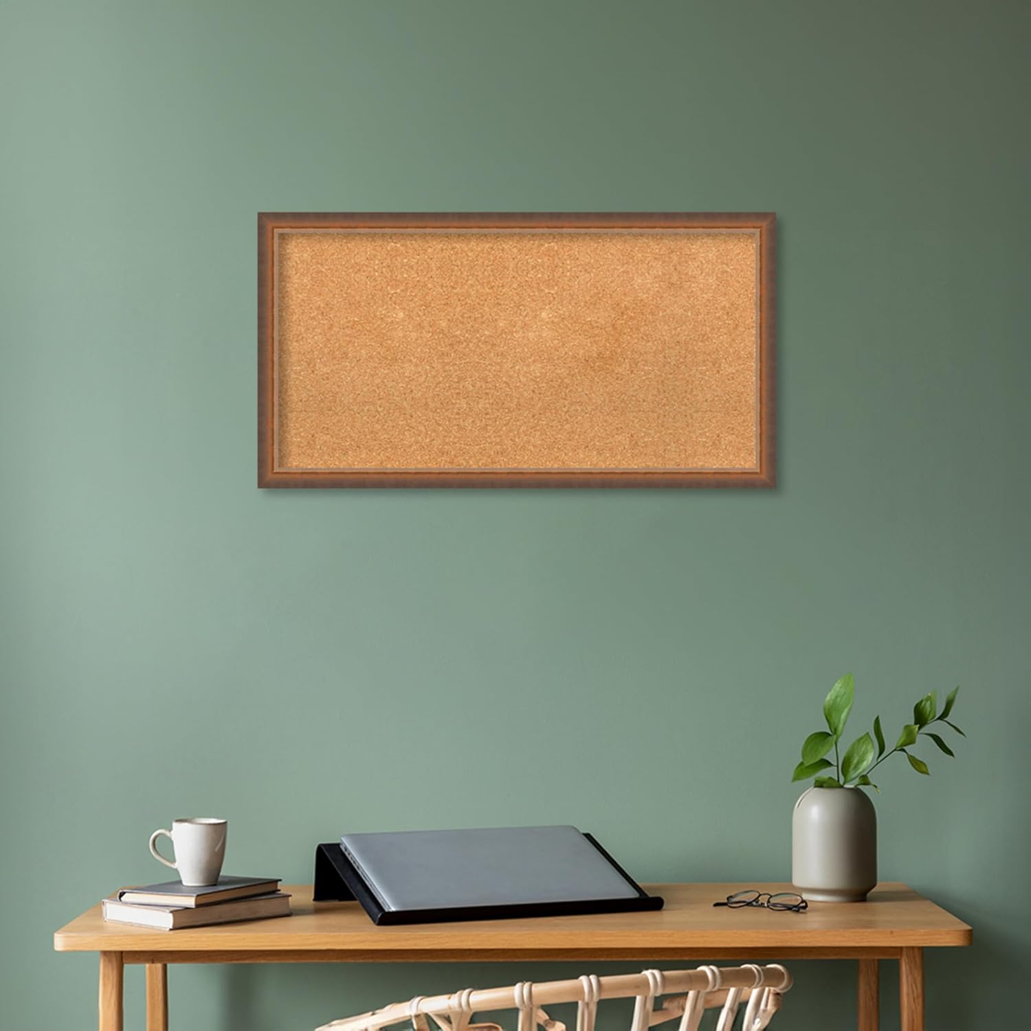 Amanti Art Natural Cork Board for Wall, 18x34 Vision Board with Bronze Frame, Medium Corkboard Office Decor for Home Organization, Modern Corkboard Pinboard to Display Items for Home Organization in