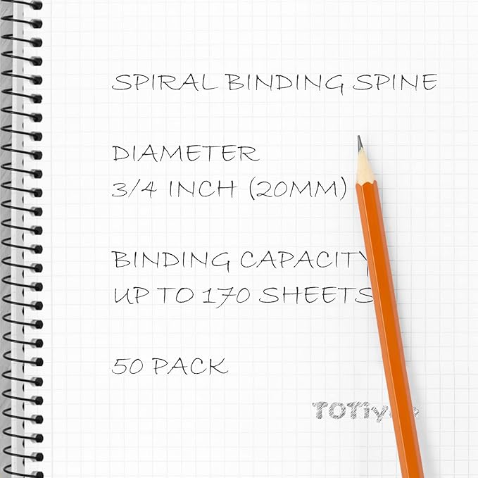 TOTiyea 50 Pack Plastic Spiral Binding Coils,20mm(3/4 ") Binding Spirals,170 Sheet Capacity,4:1 Pitch, Black