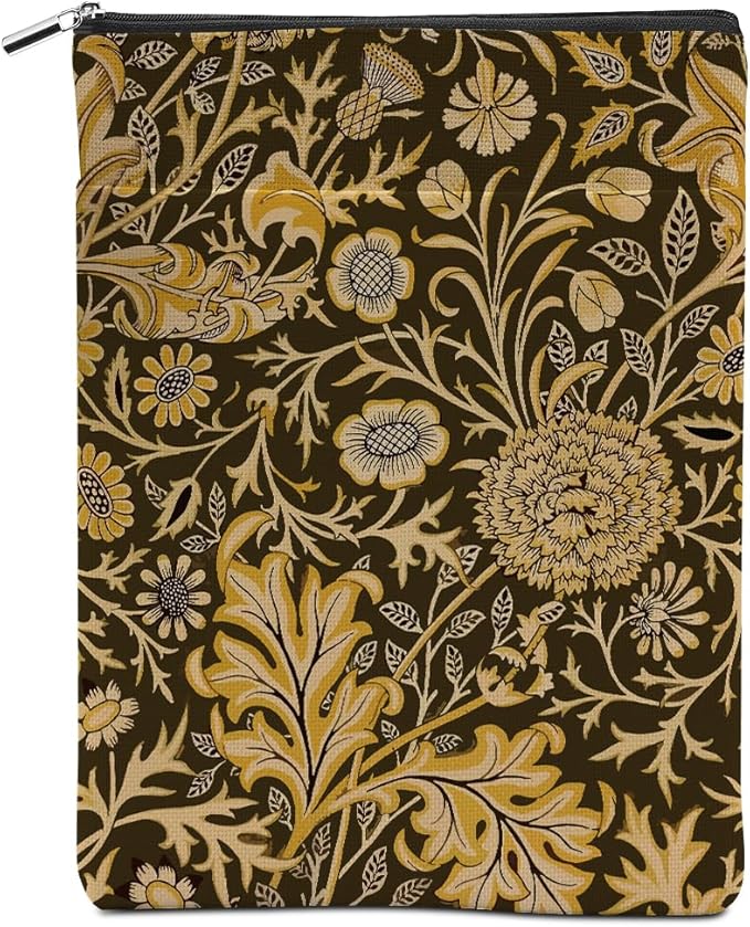 Vintage Flower Book Sleeve Book Lovers Gifts Autumn Style Waterproof Book Cover Book Accessories Book Covers for Paperbacks Book Pouch Book Protector with Front Pocket for Women Girls Readers Mentor