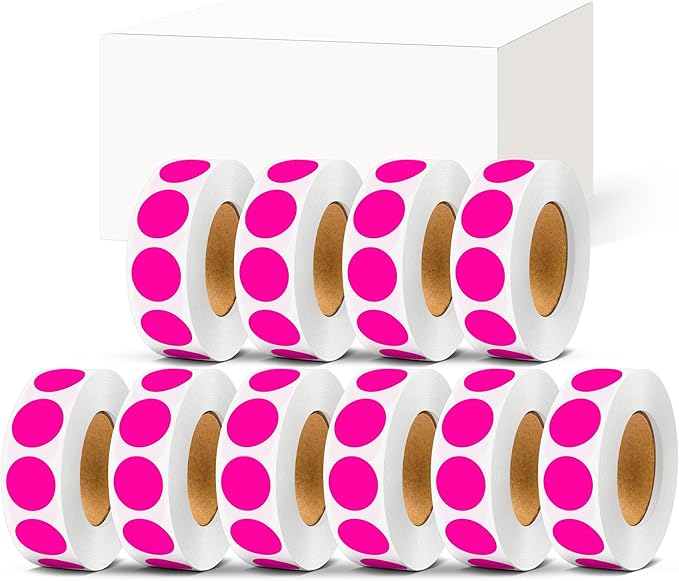 PARLAIM 3/4 Inch Dot Stickers, 10000 Pack Round Color-Code Circle Labels, Permanent Adhesive Color Coding Stickers Garage Sale Sticker - 10 Rolls Fluorescent Pink