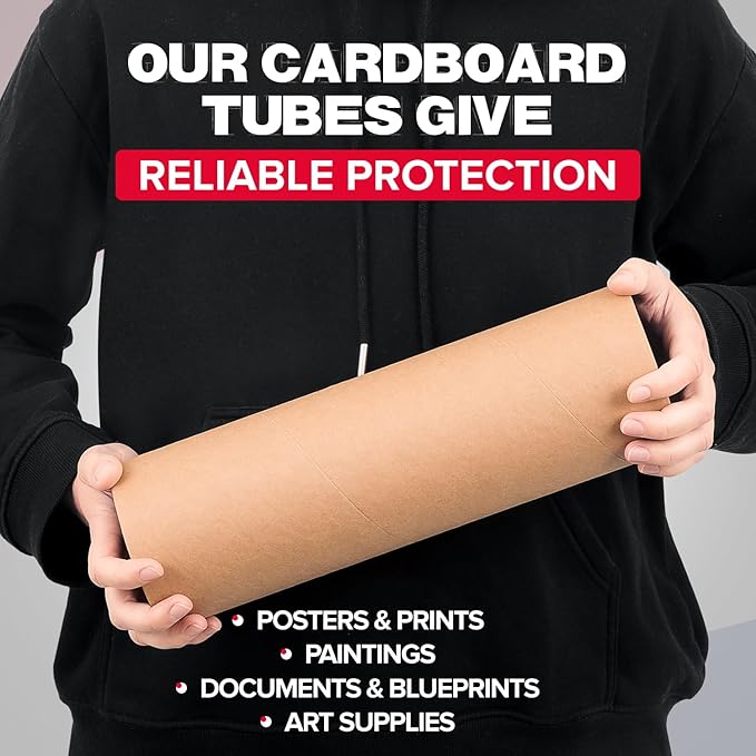 4" x 12" Reinforced Kraft Paper Mailing Tube, Pack of 1 Tube with 2 Caps – Secure USPS Approved Poster Tube – Cardboard Tube for Shipping and Storing Posters, Prints, Artwork, or Documents