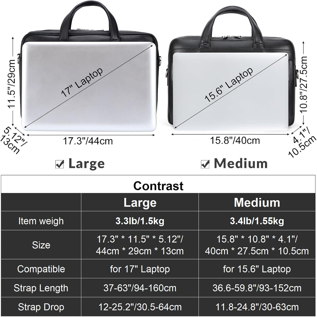 Masa Kawa Leather Briefcase for Men 15.6" - 17" Laptop Computer Case Business Travel Work Messenger Cross Body Shoulder Bag