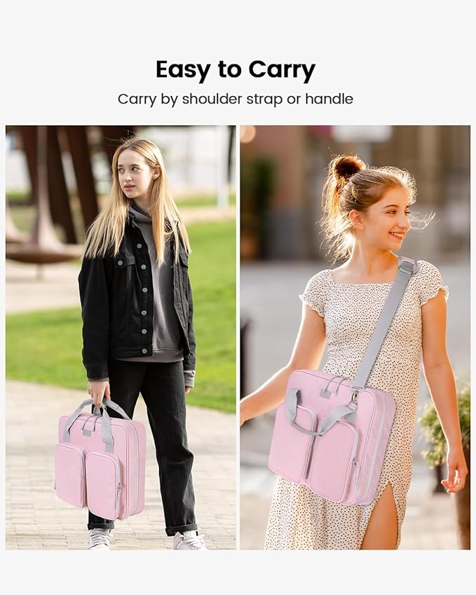 4 Inch 3 Ring Zipper Binder with Shoulder Strap & Handle & Multi-Pocket - 4" Binder with Zipper for School, Compatible with 13-Inch Laptop MacBook/Tablet-Patent Design-Pink