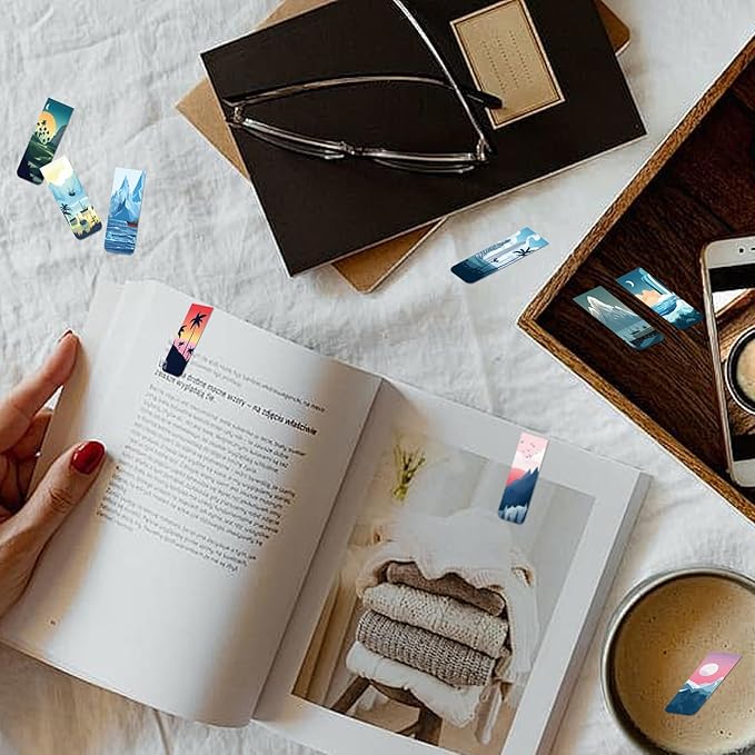 48 Pieces Magnetic Bookmarks Magnet Page Markers - Book Marks for Reading Women & Men with Storage Boxes - Cute Magnet Bookmark Clips for Reading Pleasure（Coconut Trees）