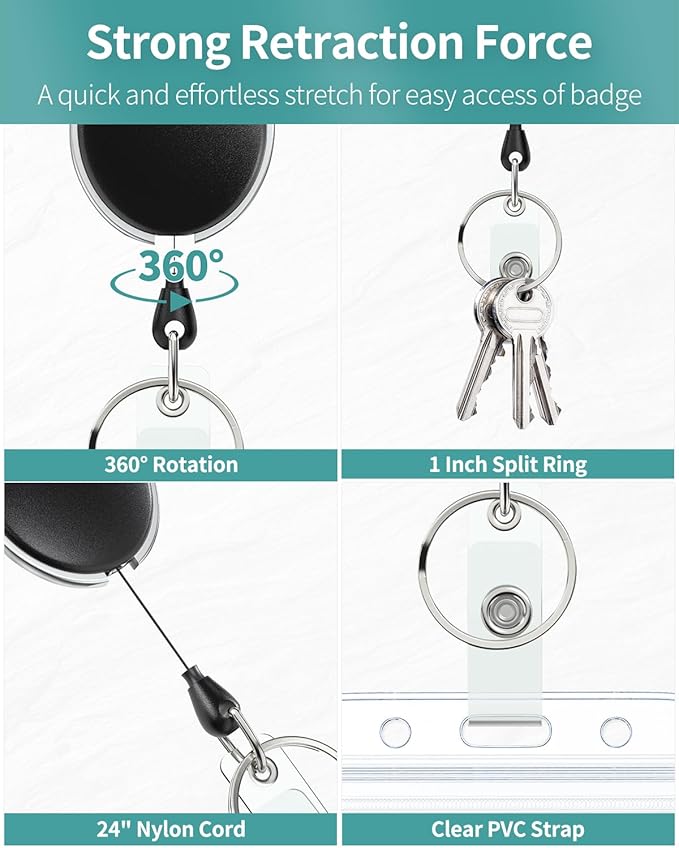 Uniclife 5 Pack Badge Holder Vertical Clear Plastic Case with Retractable Badge Reel Carabiner Clip Soft Waterproof Card Protector for IDs Credit Cards Proximity Cards Driver’s Licenses and Passes