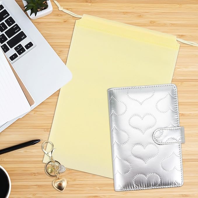 A6 PU Leather Cotton-Padded Binder 6-Ring Notebook Binder Cover with Silver Keychain for A6 Filler Paper, Refillable A6 Personal Planner Budget Binder with Magnetic Buckle Closure