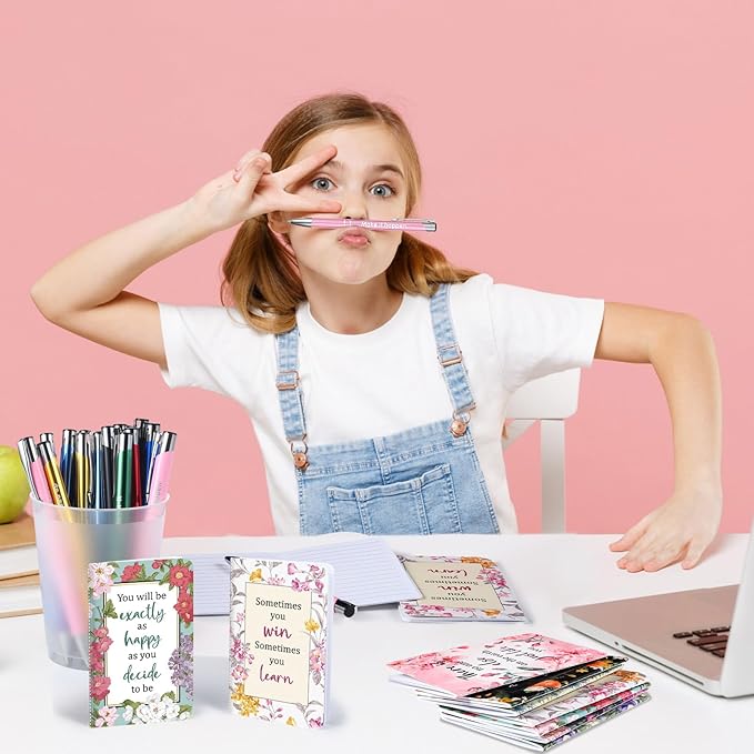 Funrous 32 Pcs Motivational Quote Pens Inspirational Notepads Mini Journal with Ballpoint Pen Small Notebooks Gift Set for Men Women Coworkers, Adult Party Favors Prizes Gift Bulk(Motivational)