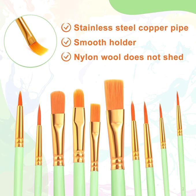 ESRICH Paint Brushes Set,2 Packs 20 Pcs Acrylic Paint Brush Set,St. Patrick's Party Acrylic Oil Watercolor, Face Nail Art, Miniature Detailing,Rock Painting,Painting Artist Professional Kits,Green