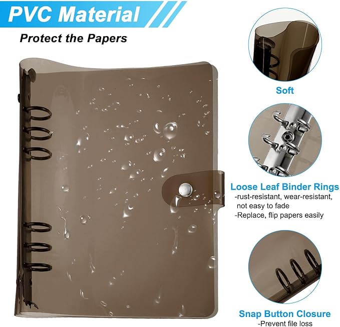 PATIKIL A5 Clear Binder Cover, Soft PVC Loose Leaf Binder Protector Refillable Notebook Shell with Snap Button Closure for DIY Meeting Notebook Folder, Black