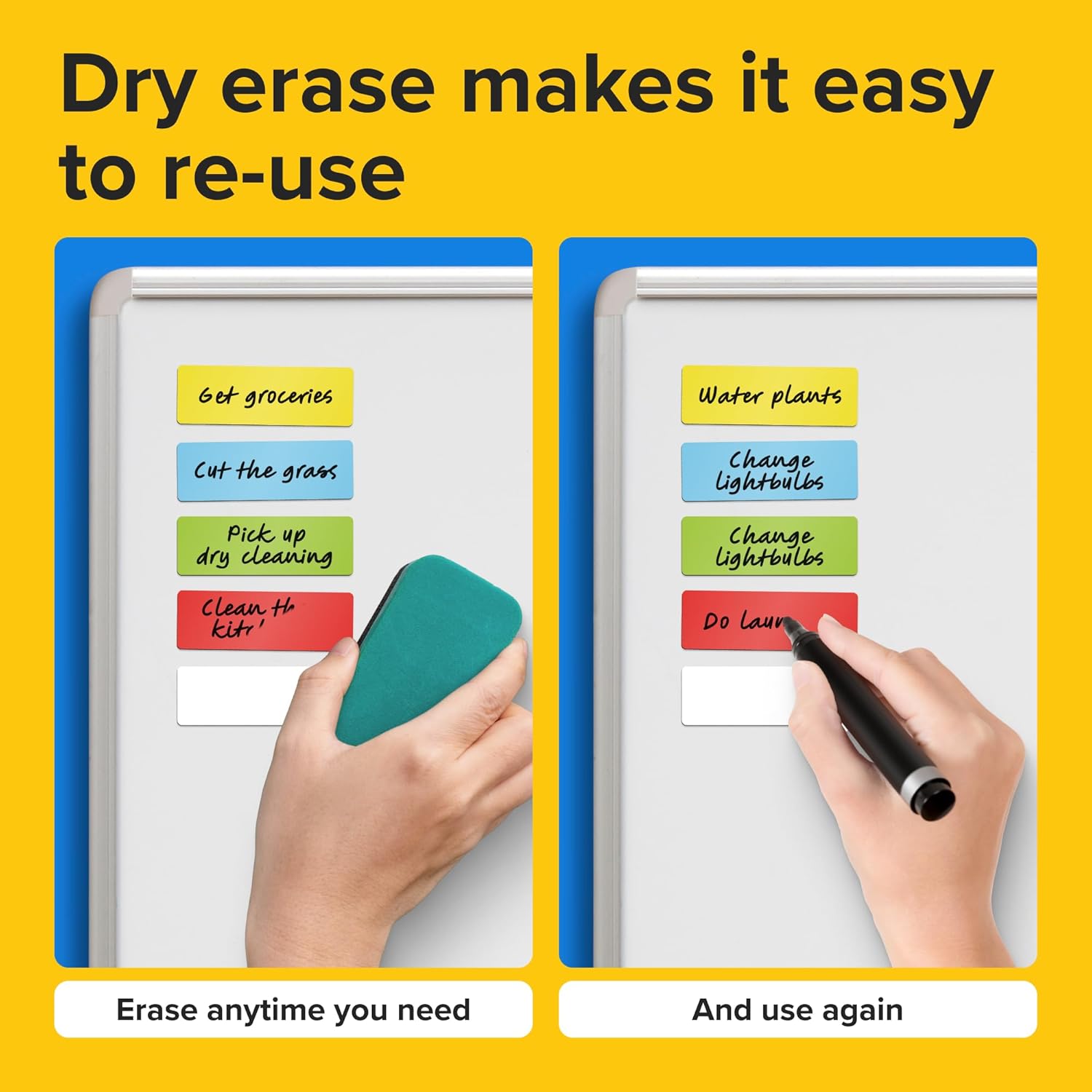 Dry Erase Magnetic Labels 60pcs, 1"×3"×0.7mm (Multicolor: White, red, Blue, Yellow, Green)