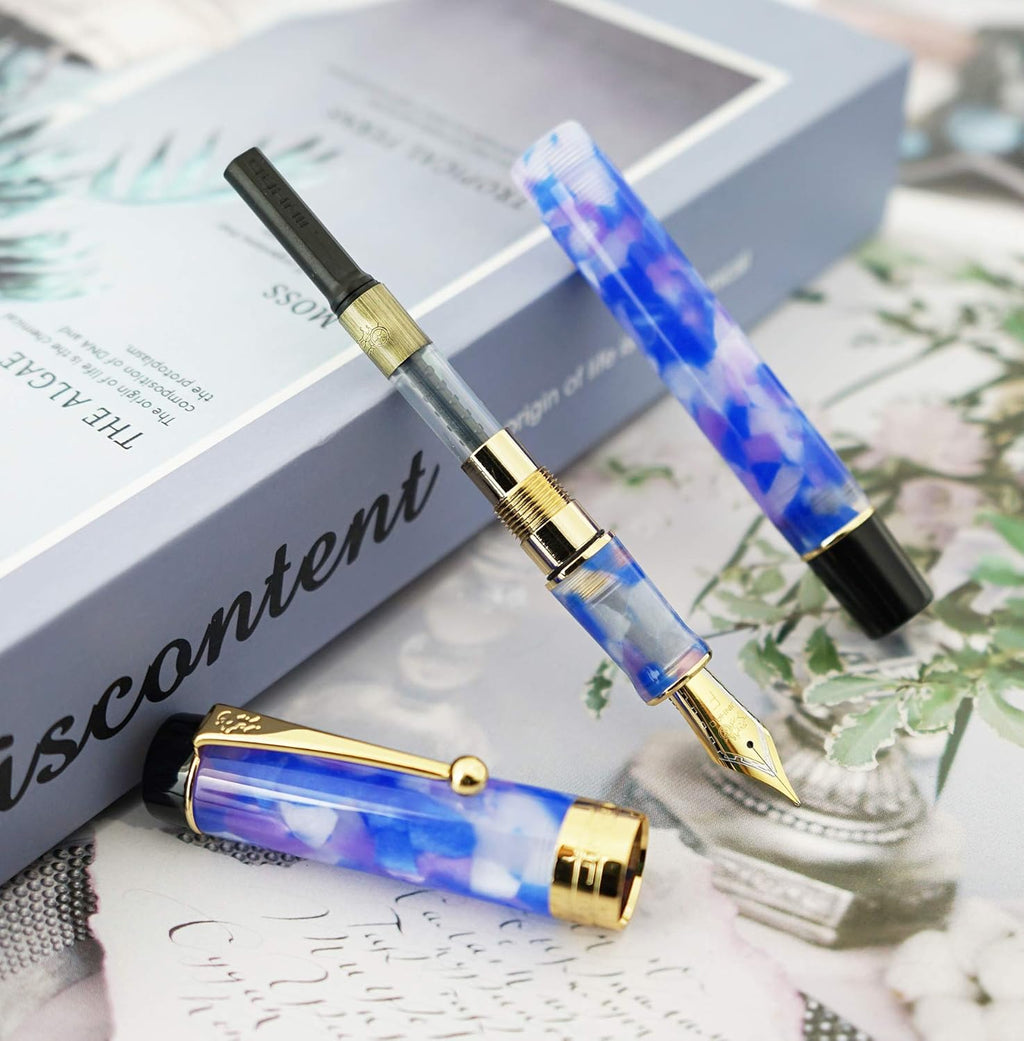 Jinhao 100 Fountain Pen Celluloid Classic Style, #6 Nib Smooth Writing Instrument with Refillable Converter and Pen Case Set