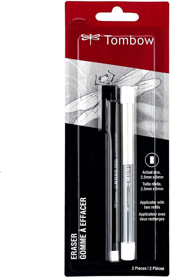 Tombow Mono Zero Eraser Value Pack, Round 2.3mm & Rectangle 2.5mm Precision Tip Pen-Style Eraser with Refills