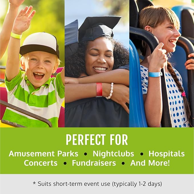 100 WristCo Tyvek Wristbands for Events – 10-Color Variety Pack – Tamper-Proof Design Prevents Reuse – Premium-Grade Bracelets for Hospital & Medical ID, Party, VIP Identification