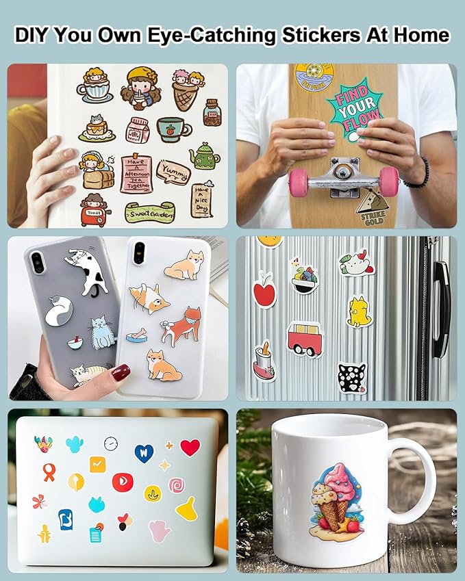 100 Sheets 8.5x11 Printable Sticker Paper work with Inkjet, Laser Printer & Cricut Maker, Labelchoice Blank Matte White Full Paper Sticker Printer Paper, Self Adhesive A4 Letter Size Full Sheet Labels