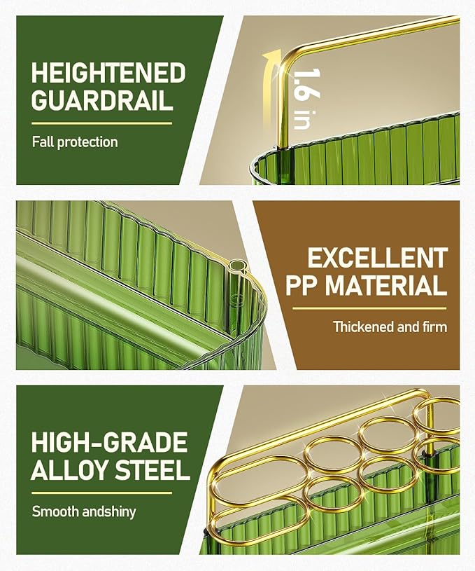 2-Tier Corner Bathroom Counter Organizer Makeup Cosmetic Storage, Tool-Free Installation Acrylic Vanity Shelf, Skin Care Organizer Perfume Tray for Countertop Bathroom, Dresser, Kitchen (Green)