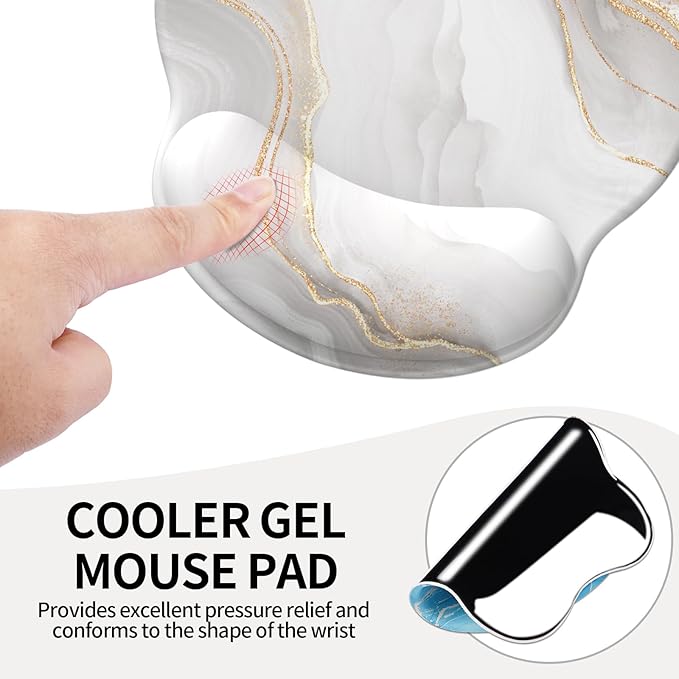 eulps Mouse Pad with Wrist Rest, Comfortable Computer Mousepad with Gel Wrist Support Smooth Surface and Non-Slip PU Base for Pain Relief, Laptop, Office & Home (White Marble)