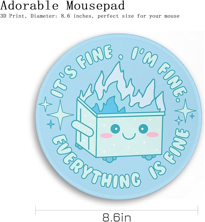 Gctriki Dumpster on Fire Mouse Pad, Cute Light Blue Round Mouse Pads for Desk, Funny Dumpster Mousepad for Laptop Gaming Stitched Edge Non-Slip Rubber Base, Cute Office Desk Accessories Decor