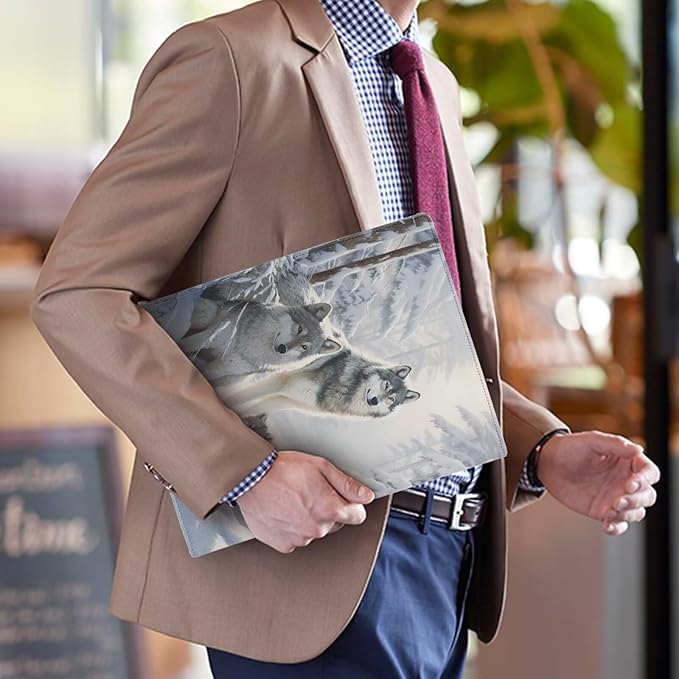 Cozeyat Family Wolf Padfolio for Men PU Leather Document Holder for Business Traveling Interview Resume Folder Portfolio Binder Organizer
