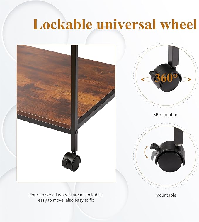EMERIT 3-Tier Printer Stand for Laser/Inkjet/All-in-One - 23.6x18.9x31.5 Heavy Duty Cart w/Adjustable Shelves & Lockable Wheels, Storage for Scanner/Fax/Supplies - Industrial Home & Office