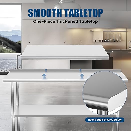 Stainless Steel Table 24 x 60 Inches Metal Prep Table with Backsplash & Adjustable Undershelf for Commercial Kitchen, Outdoor, Restaurant, Hotel & Garage